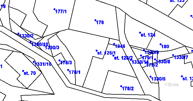 Parcela st. 125/1 v KÚ Hrabenov, Katastrální mapa