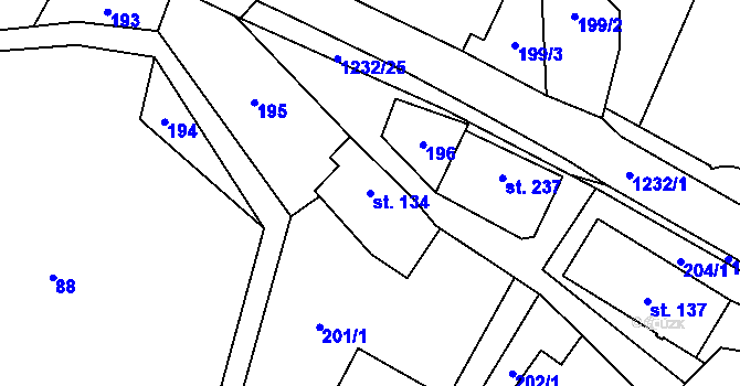 Parcela st. 134 v KÚ Hrabenov, Katastrální mapa