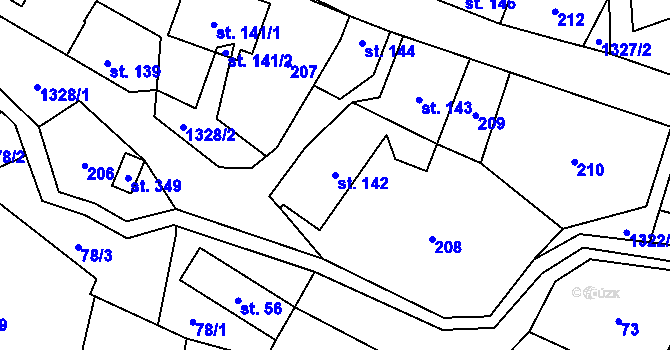 Parcela st. 142 v KÚ Hrabenov, Katastrální mapa