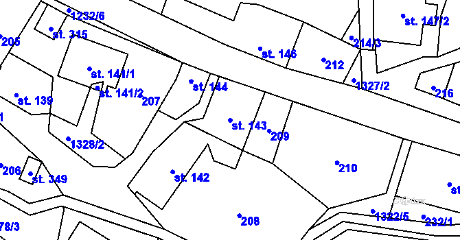 Parcela st. 143 v KÚ Hrabenov, Katastrální mapa