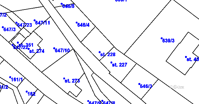 Parcela st. 228 v KÚ Hrabenov, Katastrální mapa