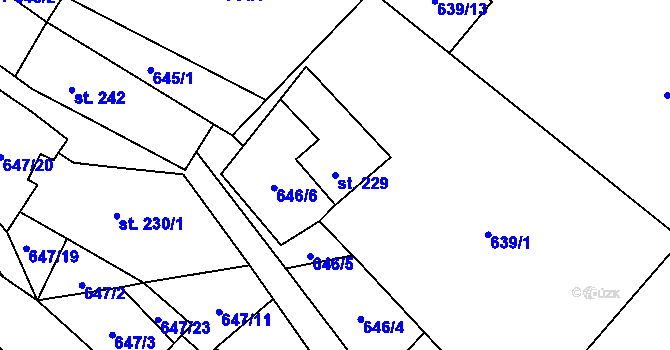 Parcela st. 229 v KÚ Hrabenov, Katastrální mapa