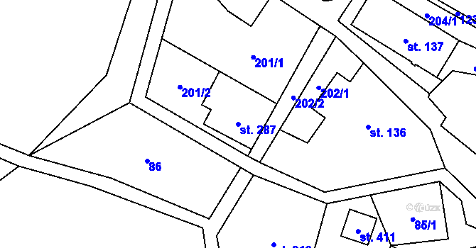 Parcela st. 287 v KÚ Hrabenov, Katastrální mapa