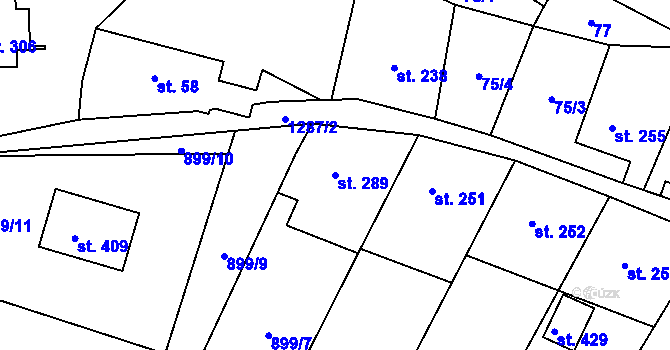 Parcela st. 289 v KÚ Hrabenov, Katastrální mapa