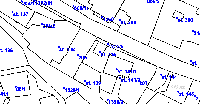 Parcela st. 315 v KÚ Hrabenov, Katastrální mapa