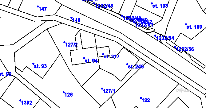 Parcela st. 317 v KÚ Hrabenov, Katastrální mapa