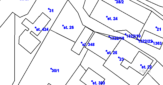Parcela st. 348 v KÚ Hrabenov, Katastrální mapa