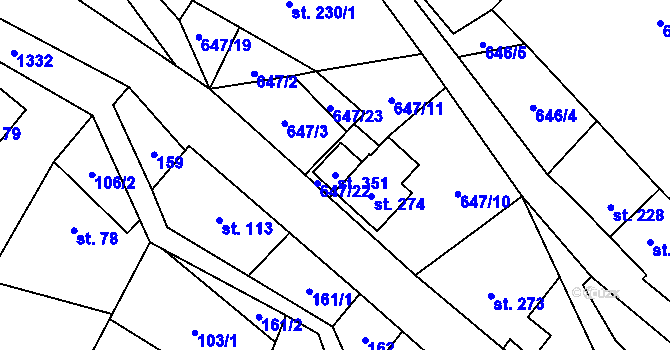 Parcela st. 351 v KÚ Hrabenov, Katastrální mapa