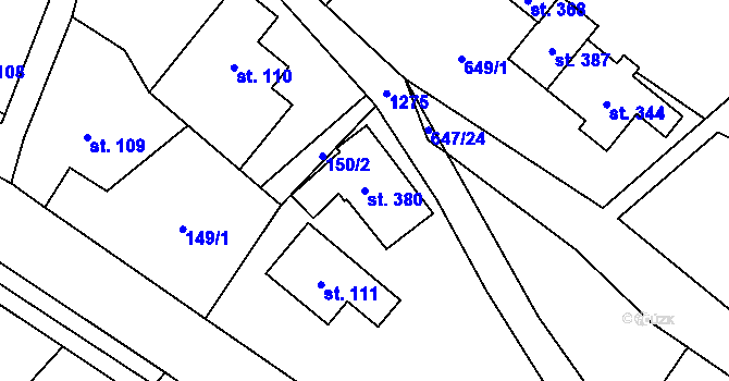 Parcela st. 380 v KÚ Hrabenov, Katastrální mapa