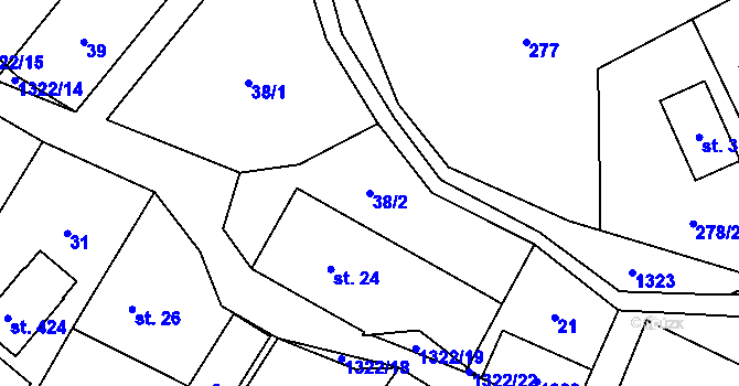 Parcela st. 38/2 v KÚ Hrabenov, Katastrální mapa