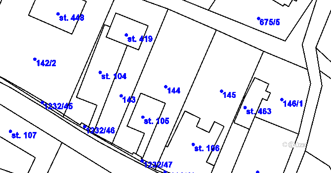 Parcela st. 144 v KÚ Hrabenov, Katastrální mapa