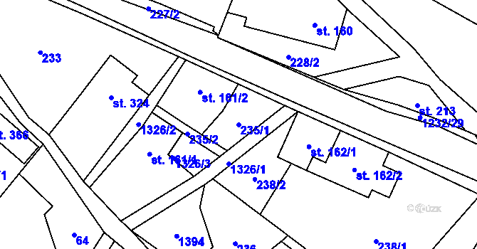 Parcela st. 235/1 v KÚ Hrabenov, Katastrální mapa