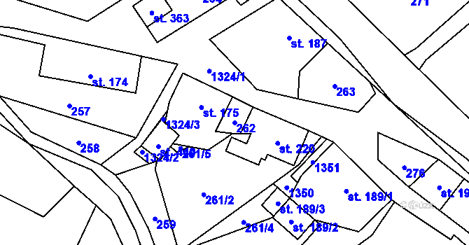 Parcela st. 262 v KÚ Hrabenov, Katastrální mapa