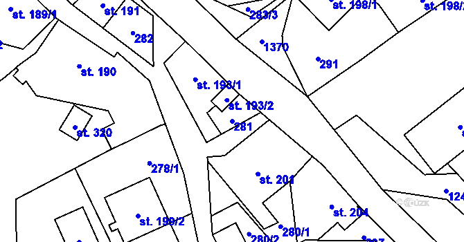 Parcela st. 281 v KÚ Hrabenov, Katastrální mapa