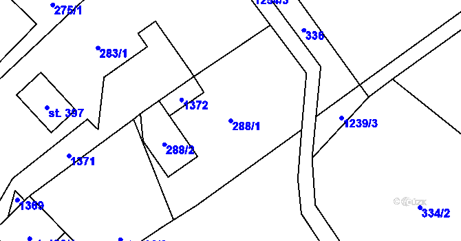 Parcela st. 288/1 v KÚ Hrabenov, Katastrální mapa