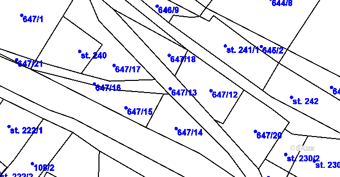 Parcela st. 647/13 v KÚ Hrabenov, Katastrální mapa