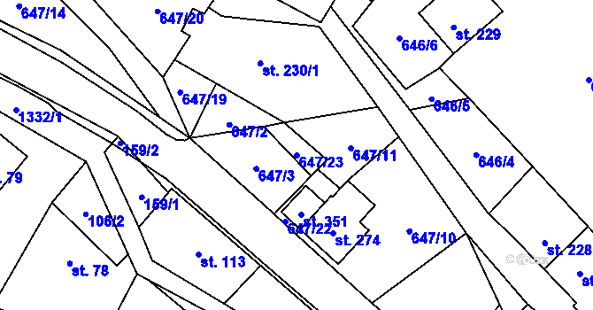 Parcela st. 647/23 v KÚ Hrabenov, Katastrální mapa