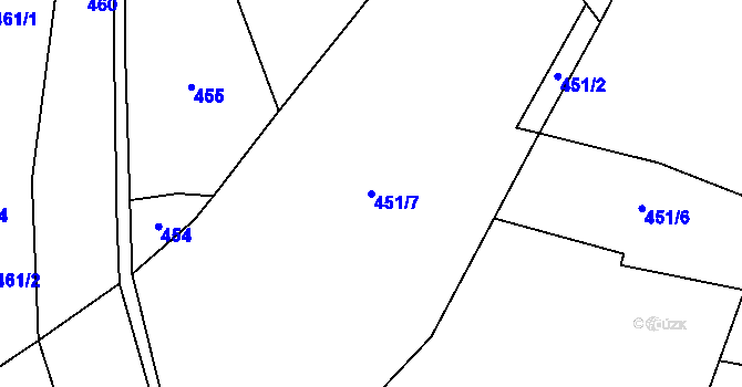 Parcela st. 451/7 v KÚ Hrabenov, Katastrální mapa