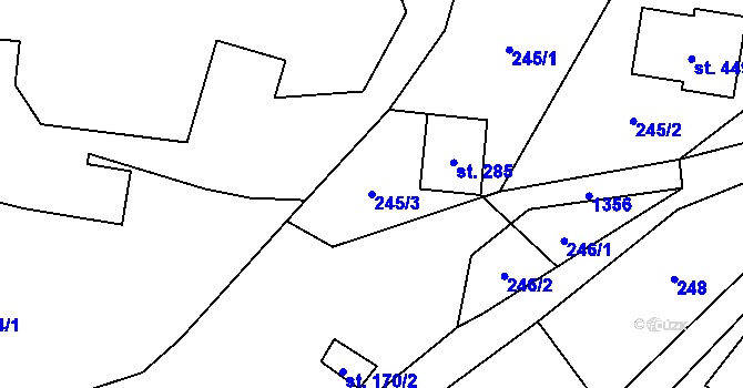 Parcela st. 245/3 v KÚ Hrabenov, Katastrální mapa