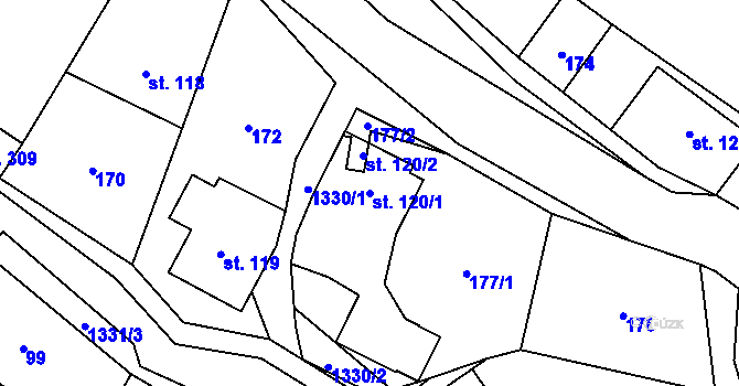 Parcela st. 120/1 v KÚ Hrabenov, Katastrální mapa