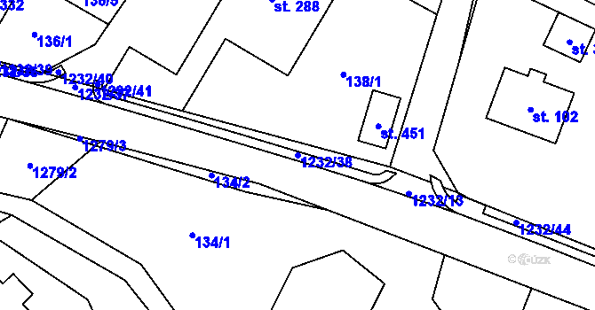 Parcela st. 1232/38 v KÚ Hrabenov, Katastrální mapa