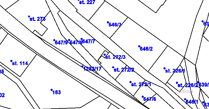 Parcela st. 272/3 v KÚ Hrabenov, Katastrální mapa
