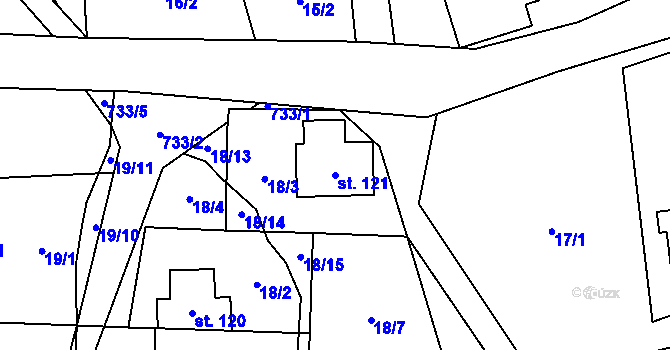 Parcela st. 121 v KÚ Hraběšice, Katastrální mapa