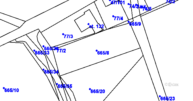 Parcela st. 665/8 v KÚ Hraběšice, Katastrální mapa