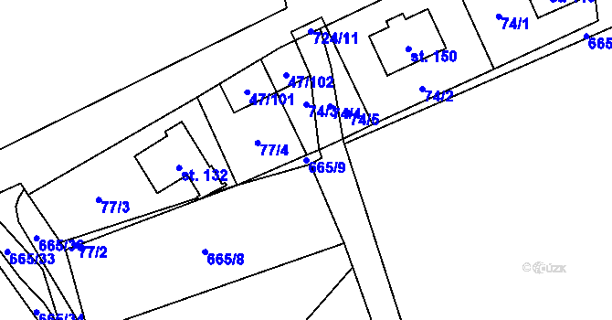 Parcela st. 665/9 v KÚ Hraběšice, Katastrální mapa