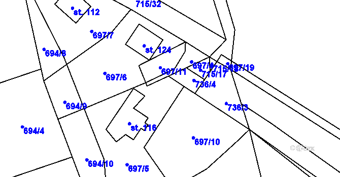 Parcela st. 697/14 v KÚ Hraběšice, Katastrální mapa