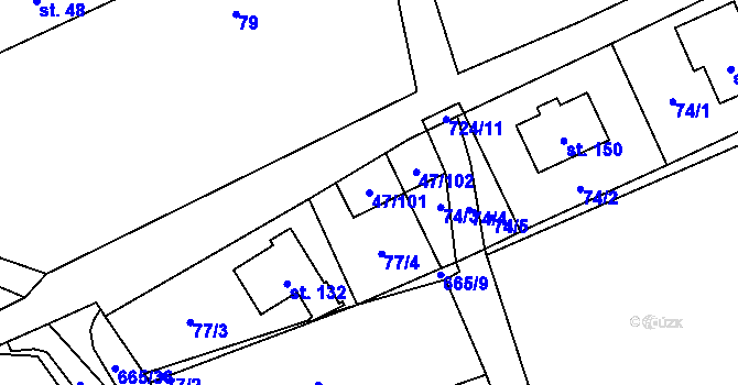 Parcela st. 47/101 v KÚ Hraběšice, Katastrální mapa