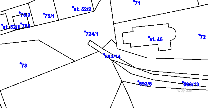 Parcela st. 693/14 v KÚ Hraběšice, Katastrální mapa