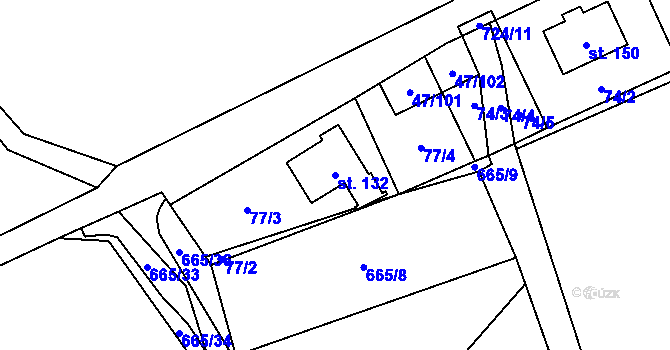 Parcela st. 132 v KÚ Hraběšice, Katastrální mapa