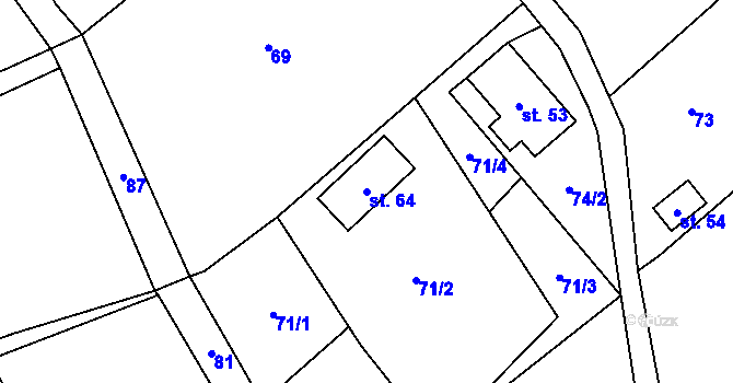 Parcela st. 64 v KÚ Krásné u Šumperka, Katastrální mapa