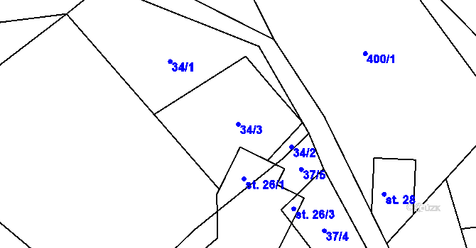 Parcela st. 34/3 v KÚ Krásné u Šumperka, Katastrální mapa