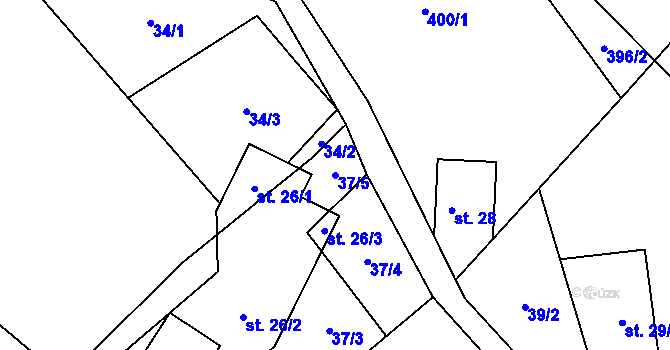 Parcela st. 37/5 v KÚ Krásné u Šumperka, Katastrální mapa