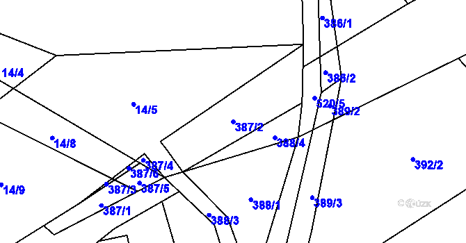 Parcela st. 387/2 v KÚ Krásné u Šumperka, Katastrální mapa