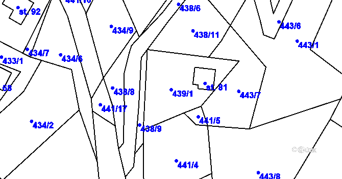 Parcela st. 439/1 v KÚ Krásné u Šumperka, Katastrální mapa