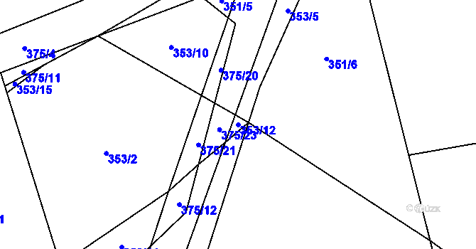 Parcela st. 353/12 v KÚ Krásné u Šumperka, Katastrální mapa