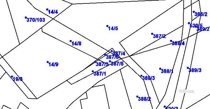 Parcela st. 387/6 v KÚ Krásné u Šumperka, Katastrální mapa