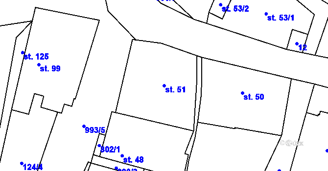 Parcela st. 51 v KÚ Hraběšín, Katastrální mapa