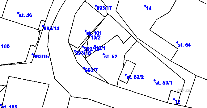 Parcela st. 52 v KÚ Hraběšín, Katastrální mapa