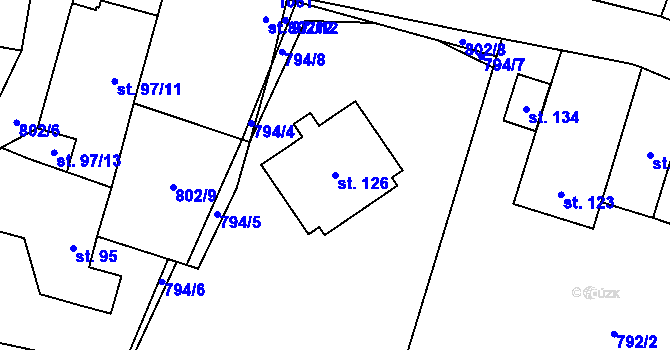 Parcela st. 126 v KÚ Hraběšín, Katastrální mapa