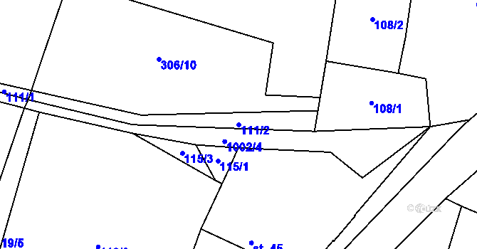 Parcela st. 111/2 v KÚ Hraběšín, Katastrální mapa