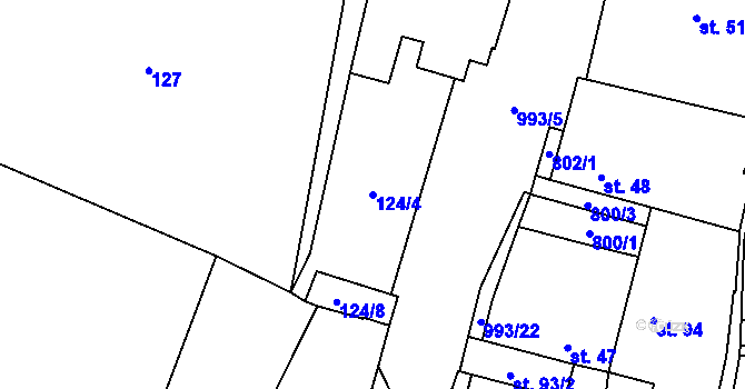 Parcela st. 124/4 v KÚ Hraběšín, Katastrální mapa