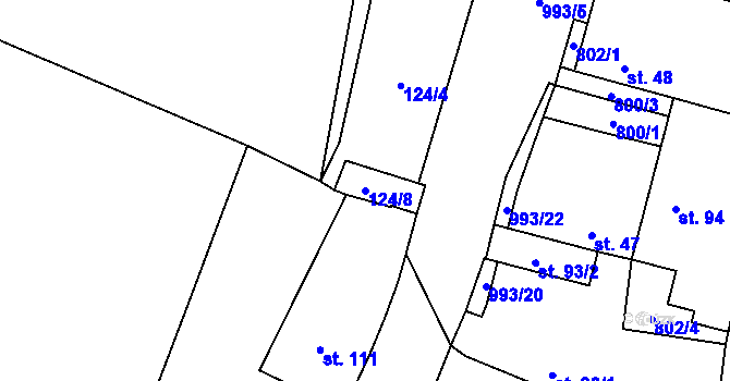 Parcela st. 124/8 v KÚ Hraběšín, Katastrální mapa