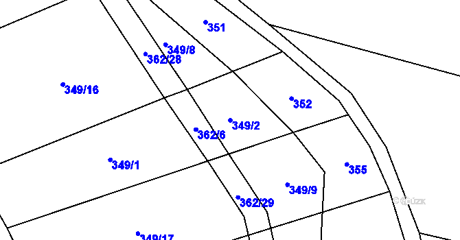 Parcela st. 349/2 v KÚ Hraběšín, Katastrální mapa