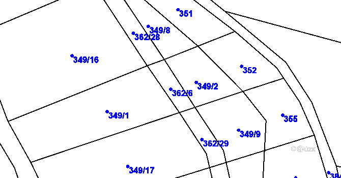 Parcela st. 362/6 v KÚ Hraběšín, Katastrální mapa