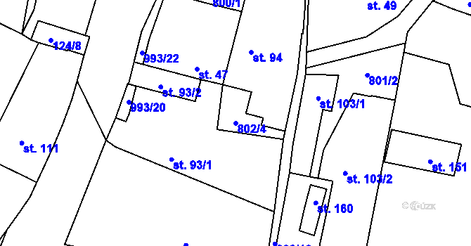 Parcela st. 802/4 v KÚ Hraběšín, Katastrální mapa