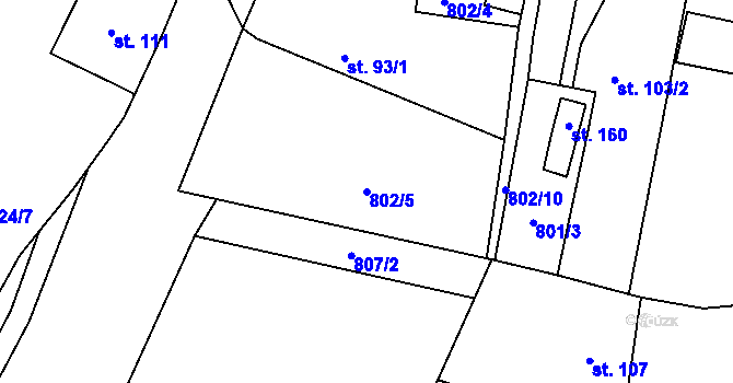 Parcela st. 802/5 v KÚ Hraběšín, Katastrální mapa